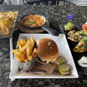 Topgolf - Buffalo chicken dip, classic burger, steak nachos - Golf Near Me - Virginia Beach, Virginia