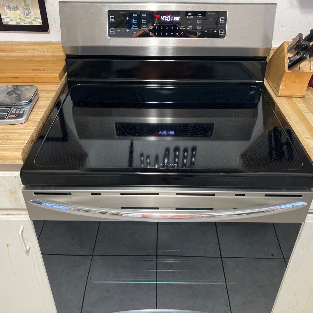 Gas stove to induction.  220V outlet installed.  Herman left a 110 in case a later resident wants to go back to gas.