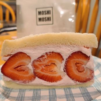 Moshi Moshi Tea Shoppu - Moshi Moshi: Fresh Tama Strawberry Sakura Cream Sando ($5.60)  06-06-2024 - Coffee & Tea Near Me - Gardena, California
