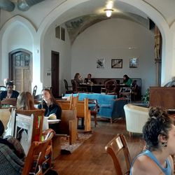 The Congregation Detroit - Seats about 40 inside. Communal seating and 2 tops. Curious if that organ works. Building over 100 years old.