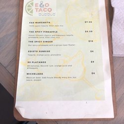 E & O Taco - Cocktail menu