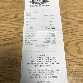 Joe's Cafe - My receipt.  Yes, I was really there! - Donuts Near Me - Terrytown, Louisiana