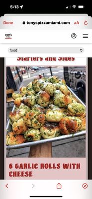 Photo of Tony's Pizza and DraftHouse - Miami Gardens, FL, US. What is advertised as garlic knots with cheese