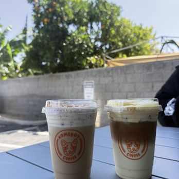 Homeboy Coffee - cereal latte with cream top (left) , sweet corn cream latte (right) - Coffee & Tea Near Me - Artesia, California Homeboy Coffee - cereal latte with cream top (left) , sweet corn cream latte (right) - Coffee & Tea Near Me - Artesia, California