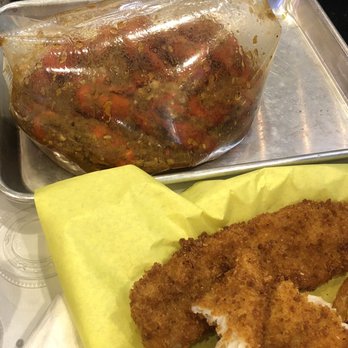 Abby's Crab Shack - 1lb of crawfish, with "bottom of the ocean" seasoning and extra hot, and some of the catfish filets. - Cajun/Creole Near Me - Cedar Park, Texas