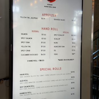 Hikari Hand Roll Bar - da menu - Sushi Bars Near Me - Minneapolis, Minnesota