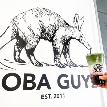 Boba Guys - Aardvark drinking strawberry matcha latte - Bubble Tea Near Me - Los Altos, California