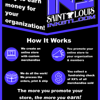 INK Saint Louis - FREE ONLINE STORES. WE DO ALL OF THE WORK, YOU MAKE THE MONEY - Screen Printing/T-Shirt Printing Near Me - St. Louis, Missouri INK Saint Louis - FREE ONLINE STORES. WE DO ALL OF THE WORK, YOU MAKE THE MONEY - Screen Printing/T-Shirt Printing Near Me - St. Louis, Missouri