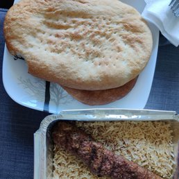 Beef kebab, rice and naan Beef kebab, rice and naan