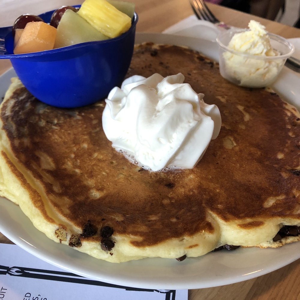 Batter Up Pancakes - The nieces chocolate chip and fruit on 4/30/23 - Pancakes Near Me - Clovis, California Batter Up Pancakes - The nieces chocolate chip and fruit on 4/30/23 - Pancakes Near Me - Clovis, California