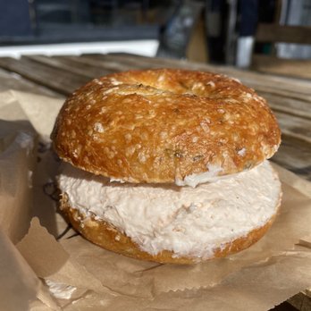 Hank's Bagels - Rosemary and Sea Salt bagel with lox schmear - Coffee & Tea Near Me - Burbank, California Hank's Bagels - Rosemary and Sea Salt bagel with lox schmear - Coffee & Tea Near Me - Burbank, California
