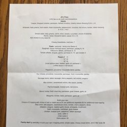 JD’s Pizza - Current menu