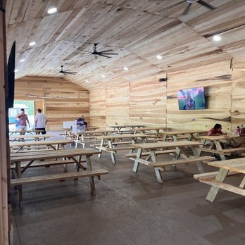 Log Home Brewing - Covered outdoor area with fans and TVs - Brewpubs Near Me - Spotsylvania Courthouse, Virginia Log Home Brewing - Covered outdoor area with fans and TVs - Brewpubs Near Me - Spotsylvania Courthouse, Virginia