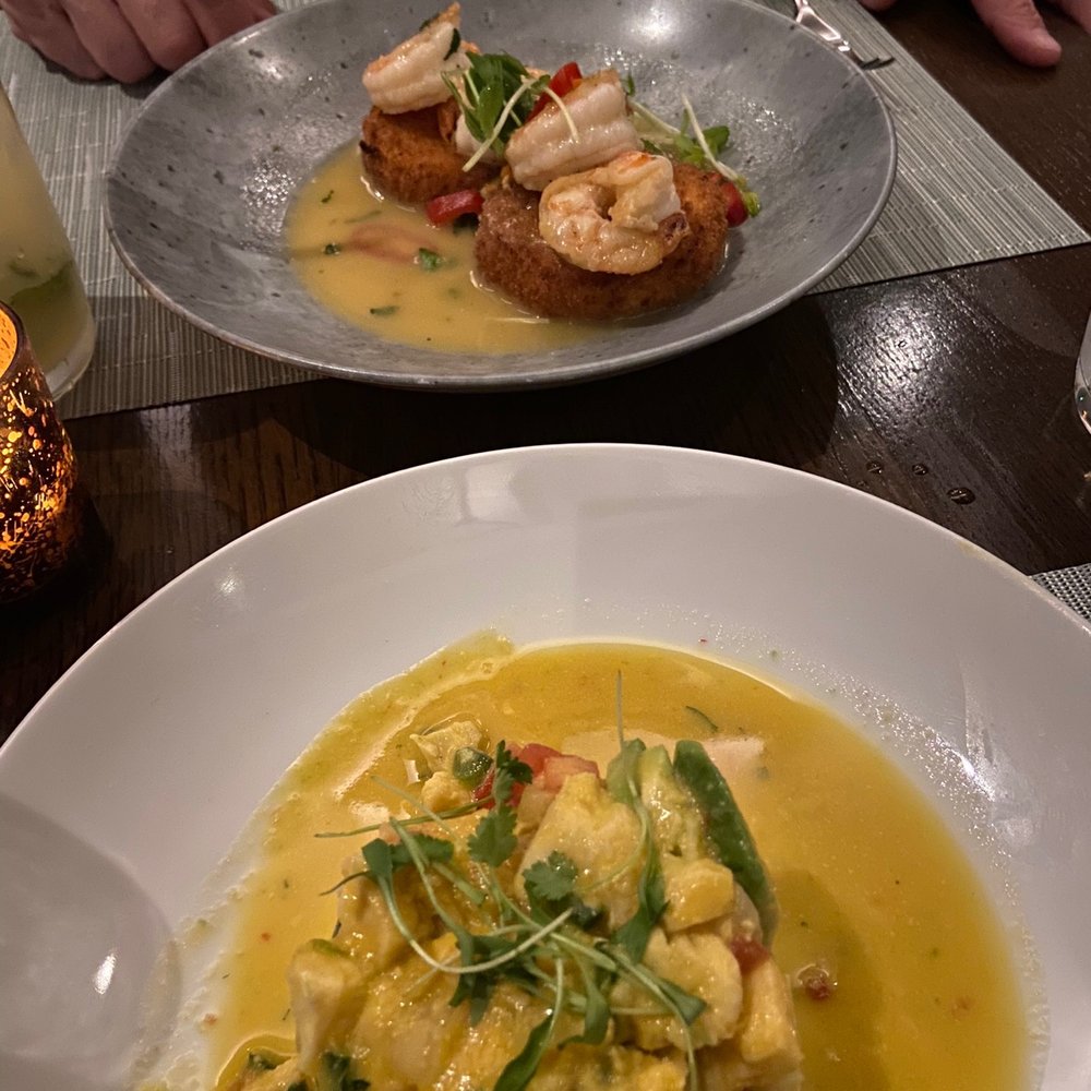 Mahi mahi ceviche, shrimp and polenta cakes Mahi mahi ceviche, shrimp and polenta cakes