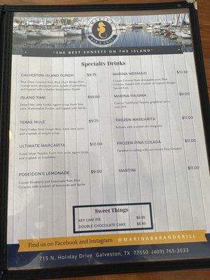 Menu photo 1 Marina Bar & Grill Galveston, TX