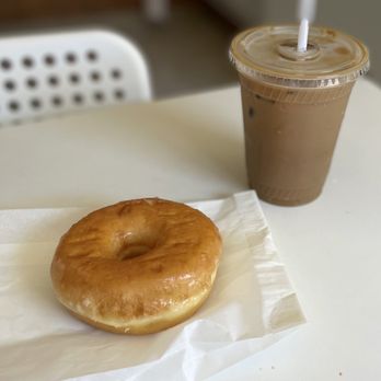 Colonial Donuts - Glazed donut with iced coffee - Donuts Near Me - Oakland, California Colonial Donuts - Glazed donut with iced coffee - Donuts Near Me - Oakland, California