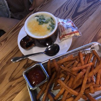 GroundLevel 105 - Potato leek no bacon and sweet potato fries - Wine Bars Near Me - Lombard, Illinois