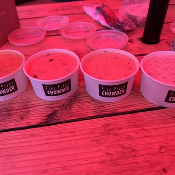 Pike Place Chowder - Sampler of four chowders. All excellent. Plenty to share for two people. - Seafood Near Me - Seattle, Washington Pike Place Chowder - Sampler of four chowders. All excellent. Plenty to share for two people. - Seafood Near Me - Seattle, Washington