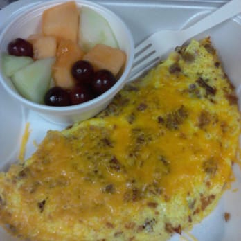 Bake's Place - Cup of fruit with a sausage and bacon omelet. - Delis Near Me - Cincinnati, Ohio