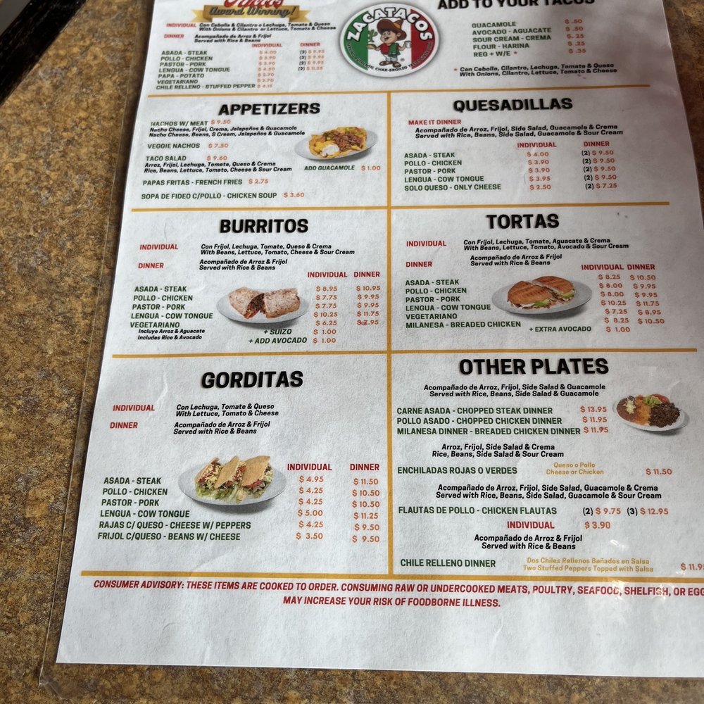 Zacatacos - a menu for a mexican restaurant - Mexican Near Me - Chicago, Illinois Zacatacos - a menu for a mexican restaurant - Mexican Near Me - Chicago, Illinois