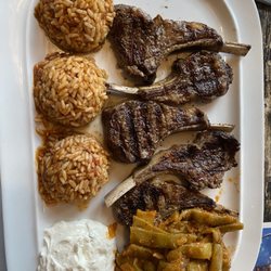 El Greco - These grilled lamb chops with taziki sauce were delicious and the sautéed snap peas(?) In tomato sauce was excellent