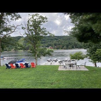 The Lodges at Sunset Village - Looking out to the dock from cabin 1 - Hotels Near Me - McHenry, Maryland