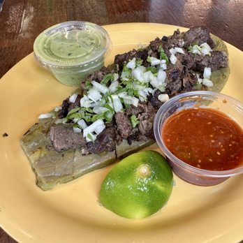 Tacos Chukis - Nopal Asado (grilled whole prickly pear cactus pad) with carne asada. - Tacos Near Me - Seattle, Washington