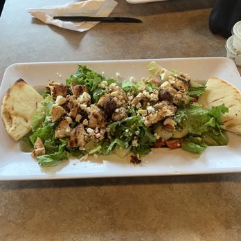 Scotty P's - Greek grilled chicken salad on a plate?!? Not much for $10.50 :( - Burgers Near Me - Garland, Texas Scotty P's - Greek grilled chicken salad on a plate?!? Not much for $10.50 :( - Burgers Near Me - Garland, Texas