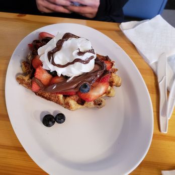 Mary's Cafe - Waffle with added nutella- so delicious. - Coffee & Tea Near Me - Austin, Texas