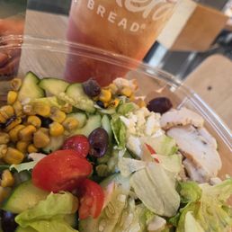 Panera Greek salad with my favorite add in roasted corn.