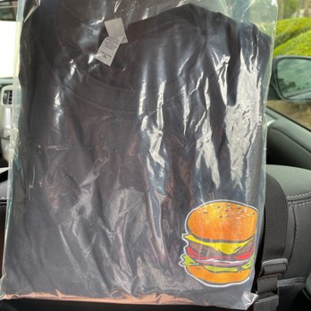 Nick's Burgers - Yay! I'm very excited for my Nick's tee and even more excited for my chorizo breakfast burrito  with hash browns - Burgers Near Me - Redlands, California