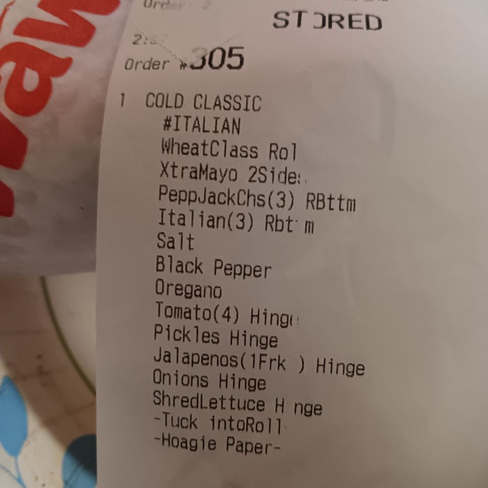 Wawa - The list of ingredients that I ordered. - Gas Stations Near Me - Lecanto, Florida