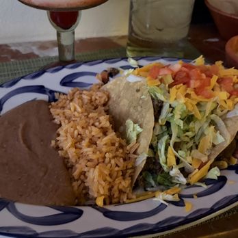 Mama Betty’s - Crispy Beef Tacos with refried beans and rice. - Mexican Near Me - Austin, Texas