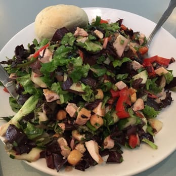J Cafe - Chopped salad with field greens, portobello mushrooms, roasted beets, roasted red peppers, chickpeas, grilled chicken and red wine vinegar. - Cafes Near Me - Pelham, New York J Cafe - Chopped salad with field greens, portobello mushrooms, roasted beets, roasted red peppers, chickpeas, grilled chicken and red wine vinegar. - Cafes Near Me - Pelham, New York
