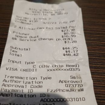 Alfy's Pizza - A service charge in bad taste - Pizza Near Me - Marysville, Washington