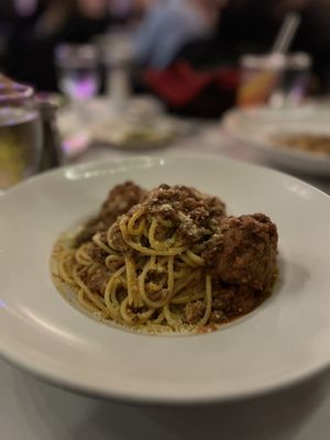 Photo of Gold Mirror Italian Restaurant - San Francisco, CA, US. The classic Spaghetti Meatball Bolognese - perfectly made!