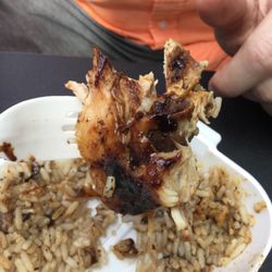 Sunset Caribbean - We ate too fast to get the full picture! This is the second -to-last bite of the delicious smoked jerk chicken with rice and peas!