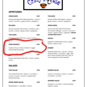 The Crazy Noodle - False/Incorrect ingredient listings - Korean Near Me - Memphis, Tennessee