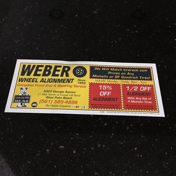 Weber Wheel Alignment - Regardless of flyer they DO NOT match prices at tirerack.com!! - Auto Repair Near Me - West Palm Beach, Florida