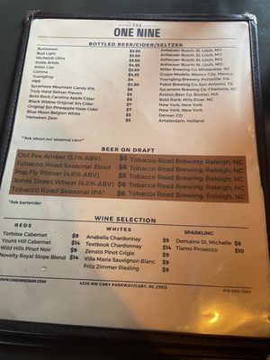Menu photo 1 The One Nine Cary, NC Menu photo 1 The One Nine Cary, NC