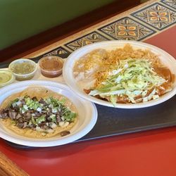 Almansita's - Lengua Taco & 2 Beef Enchiladas Plate