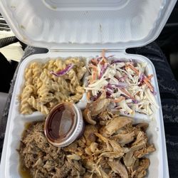 Bearded One BBQ - Mac & Cheese, Coleslaw, Pulled Chicken and Pulled pork.