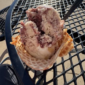 Salt & Straw - The goods.  Pear and blue cheese (bottom scoop) with Marionberry Oatmeal Crumble up top in a waffle cup. - Ice Cream & Frozen Yogurt Near Me - Gilbert, Arizona