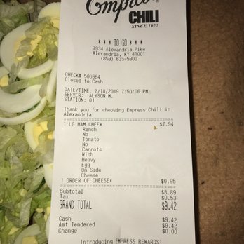 Empress Chili - Receipt - American Near Me - Alexandria, Kentucky Empress Chili - Receipt - American Near Me - Alexandria, Kentucky