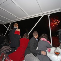 Zenith Yacht Charters - Some of my fellow guests enjoying the fireworks from the comfort of the Justine during a private birthday event