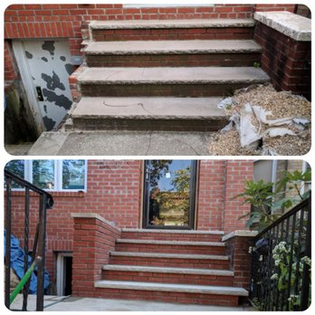 Aslam General Construction - Before and after shot of brick steps. - Roofing Near Me