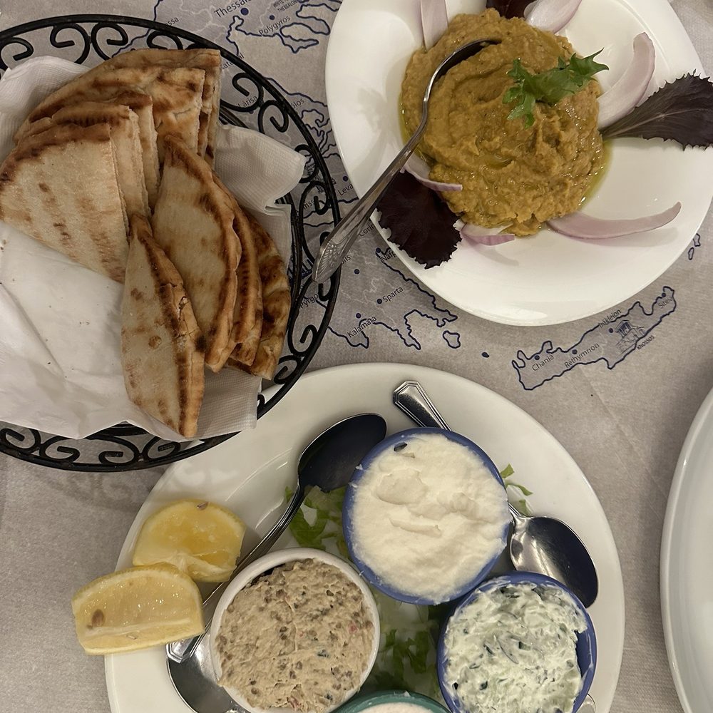 Loukoumi Taverna - Dip mix platter and fava beans plus complimentary pita bread - Greek Near Me - Astoria, New York Loukoumi Taverna - Dip mix platter and fava beans plus complimentary pita bread - Greek Near Me - Astoria, New York