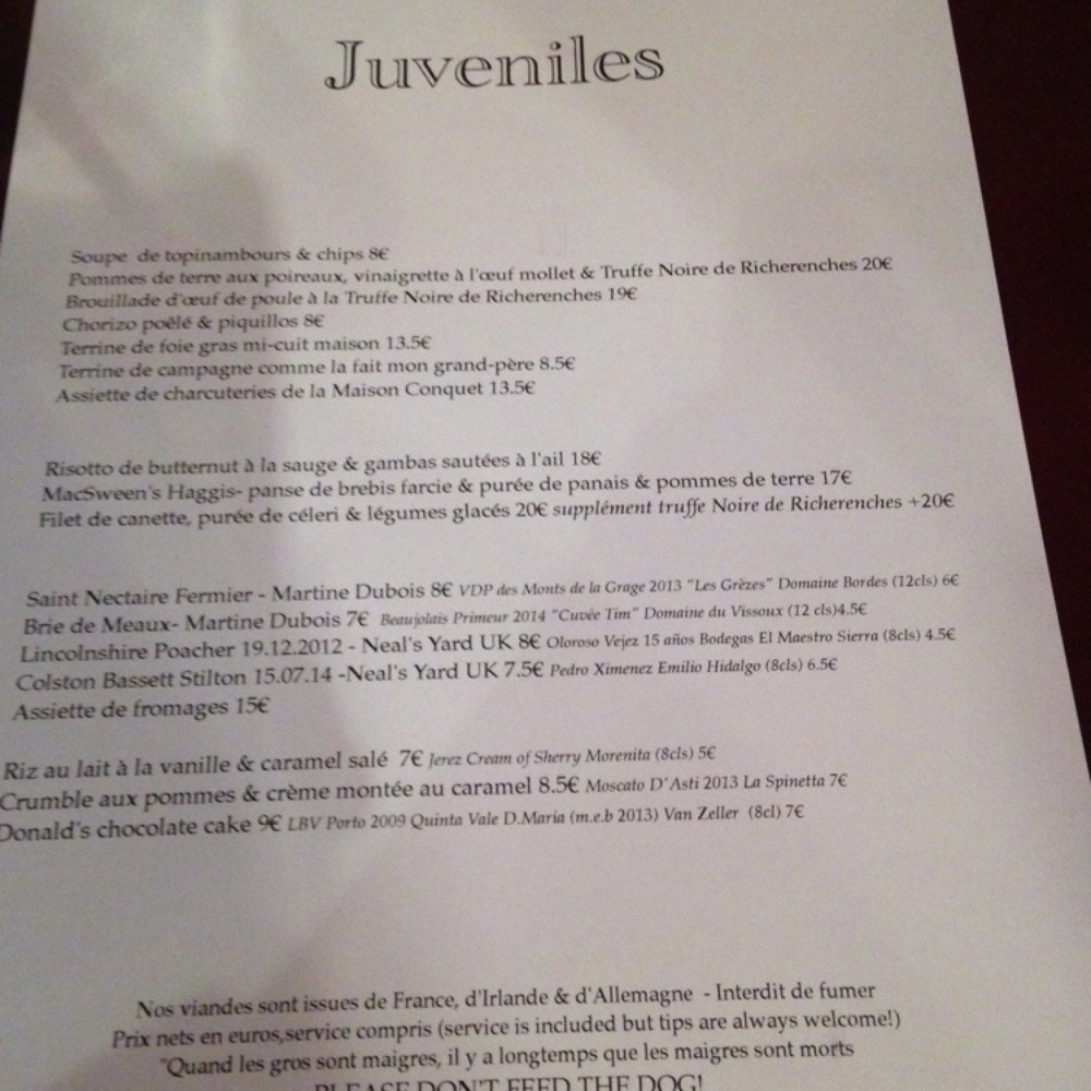 Juvéniles - Menu from December 30, 2014 - French Near Me - Paris, 75 Juvéniles - Menu from December 30, 2014 - French Near Me - Paris, 75