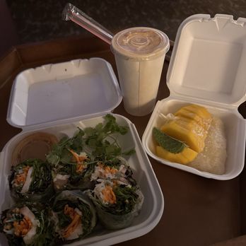 Wild Thaiger - Chicken spring rolls, Thai tea w Boba & Mango Sticky Rice - Thai Near Me - Phoenix, Arizona