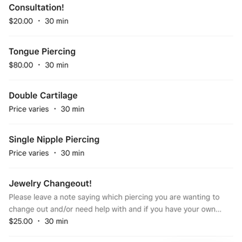 Ace Piercing Studio - Screenshot reflecting no minor requirement message for double cartilage - Piercing Near Me - Lawrence, Kansas